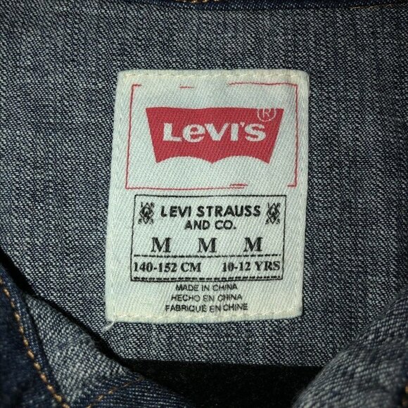 LEVIS Youth Western Dark Wash Denim Pearl Snap Long Sleeve Shirt Size M - Picture 7 of 11